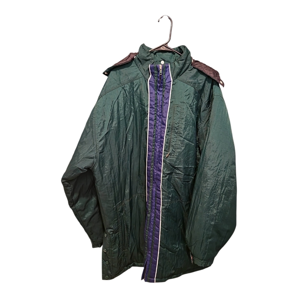 Vintage 90s Adidas Puffer Jacket XL Tall Long Colorblock Streetwear Green Blue